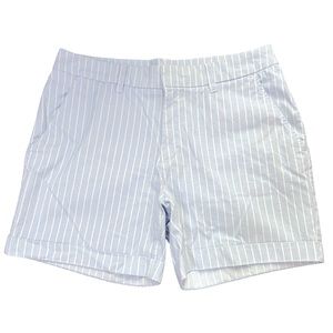H&M Blue Pinstripe Cuffed Stretch Shorts Sz 8